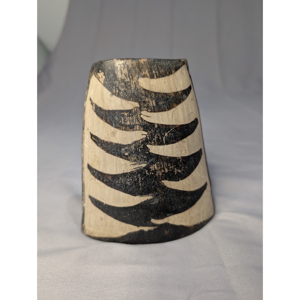 Vintage Rustic Handmade‎ Triangular Black and Beige  Geometric Pottery Vase